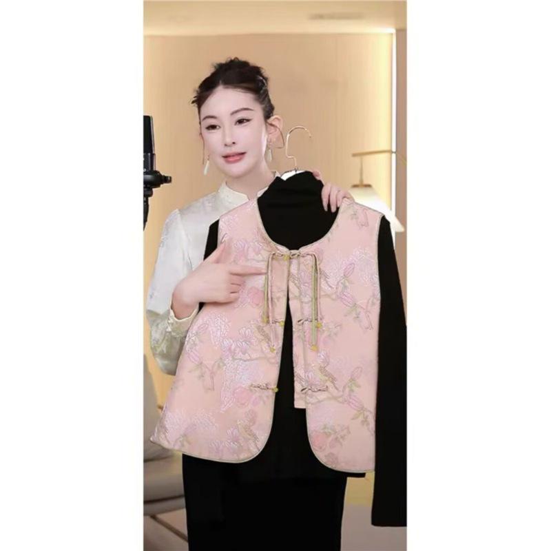 

Новый жаккардовый жилет женский с круглым вырезом на пуговицах жилет жилет шикарный топ M [Recommended below 50kg]