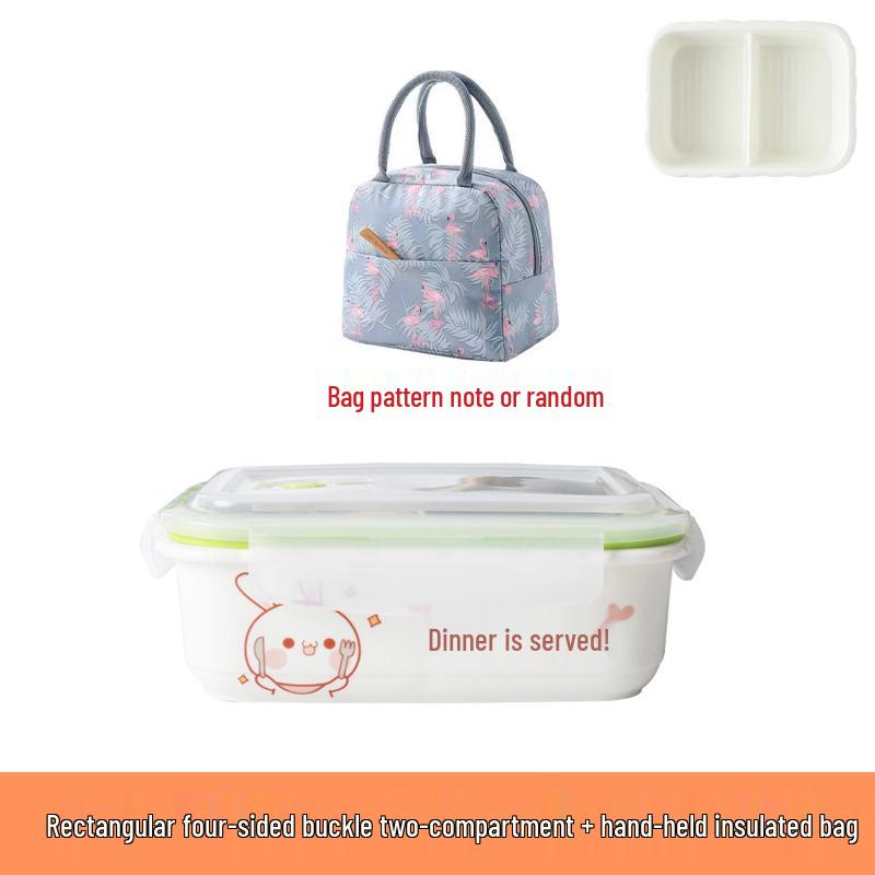 Microwaveable Ceramic Bento Box with Two or Three Compartments, Perfect for Students and Office Workers.