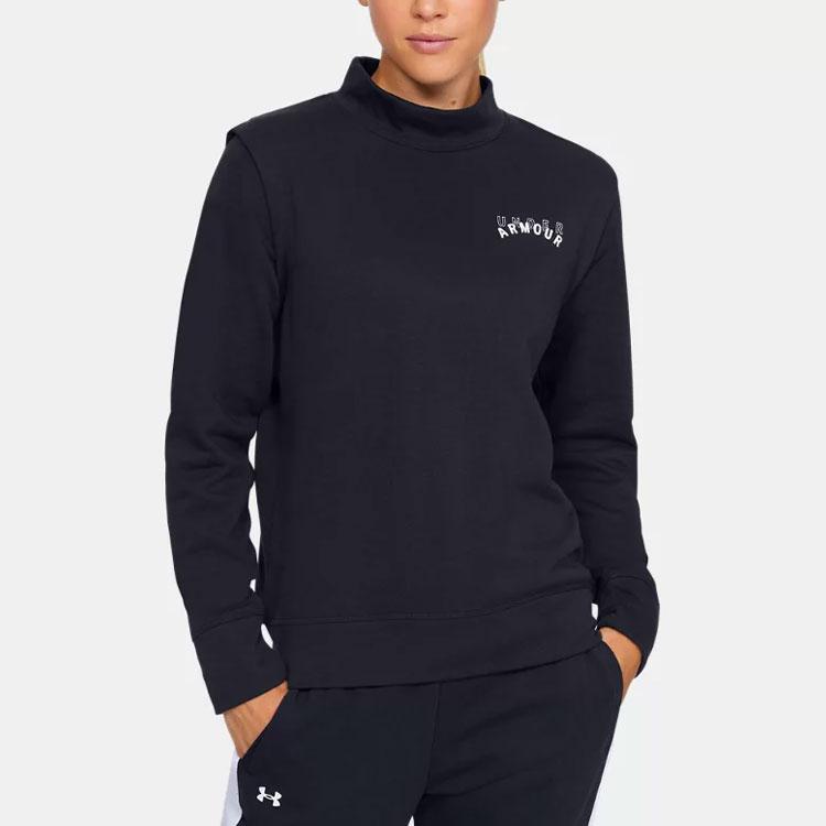 Under Armour Rival Terry Solid Color Stand Collar Casual Sports Hoodie Women hoodies Black 1355528-001