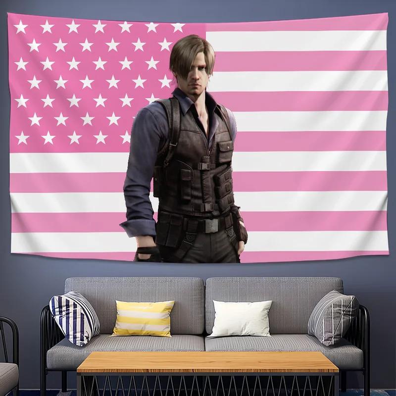 VIKAMA Pink American Flag Style Game Character Tapestry Trendy And Personal Decor Suitable For Bedrooms And Gaming Rooms