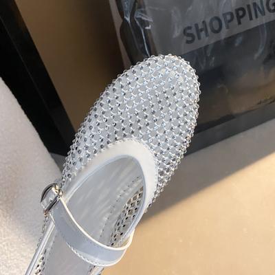 Mesh Ademend Strass Veelzijdige Dames Nieuwe Buitenlandse Stijl Niche Riem Platte Zachte Zool Mary Jane Schoenen Damesschoenen