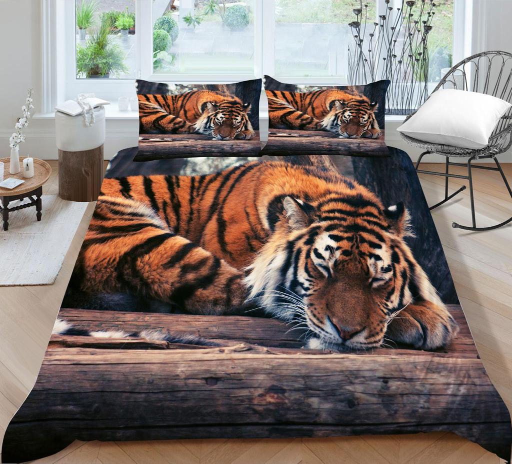 3D Tiger Pattern Bedding Set Bedroom Bed Home Quilt Cover Pillowcase Bedroom Bedding Microfiber 2/3 Pieces Gift