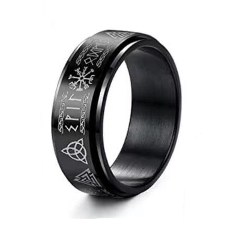Men s Rotatable Titanium Steel Rune Decompression Ring Size 8