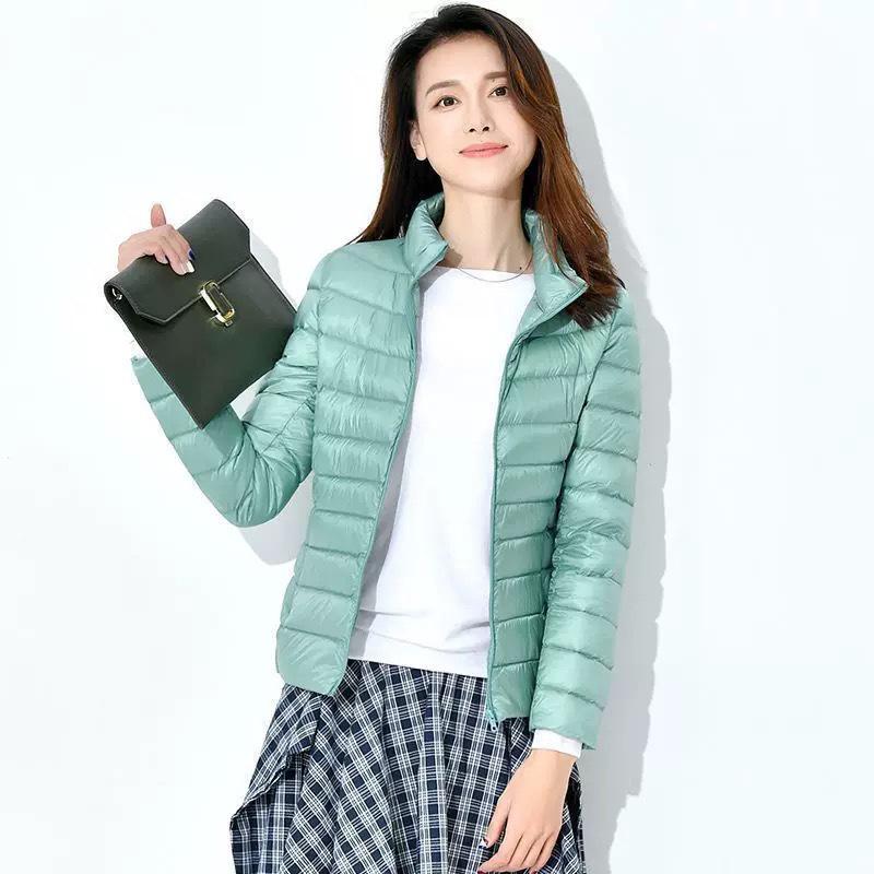 Women Coat Autumn Winter White Duck Down Jacket Solid Colors Warm Slim Zipper Fashion Light Down Coat
