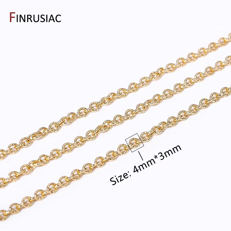 

14K Real Gold Plated Brass Flat Cable Link Chains Spool Jewelry,4mm*3mm Chain Bulk for Necklace Bracelet DIY Making Accessories Length 1 meter