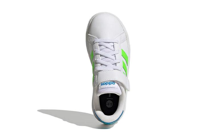 Adidas Neo GRAND COURT 2.0 EL K Synthetic Leather Abrasion Resistant Low top Skateboard Shoes White Green Kids' GW6515