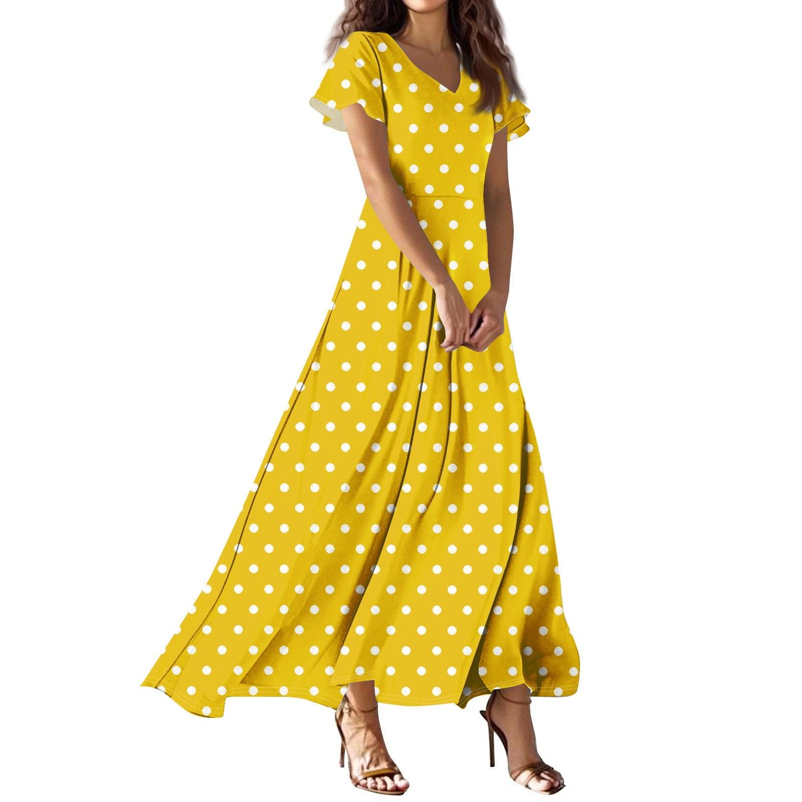 

Women s Summer Casual Fashion Printed Dress V Neck Short Sleeve Dress XL жовтий