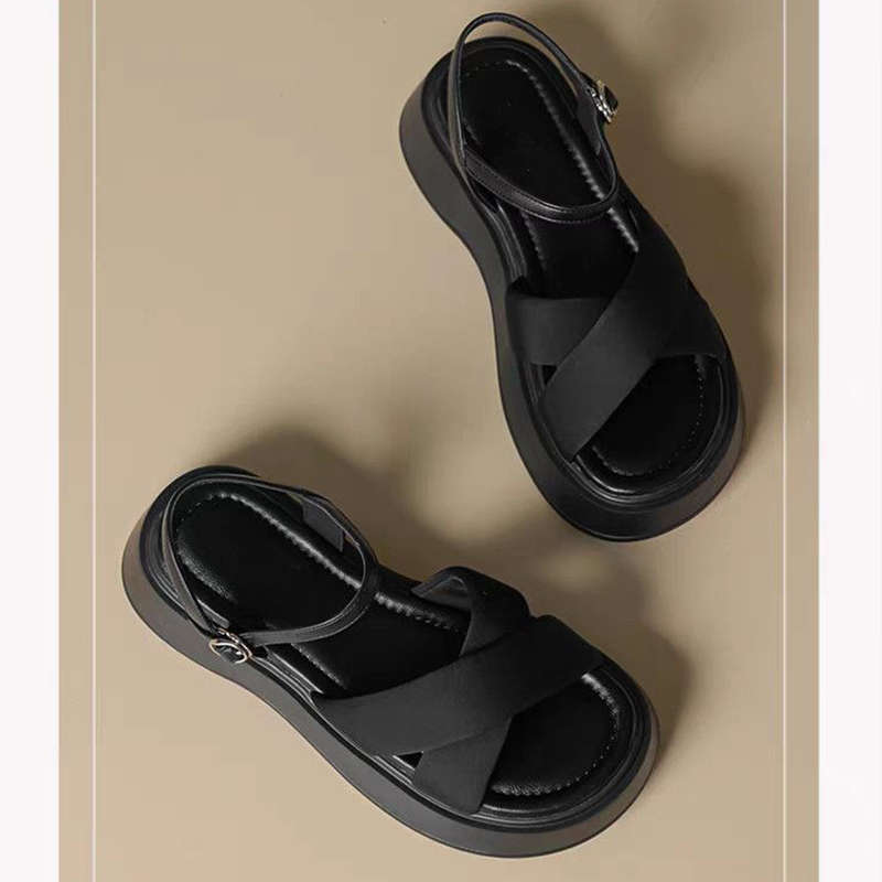 

Босоножки на платформе летние новые высококлассные спортивные черные повседневные туфли-маффины 40 чёрный