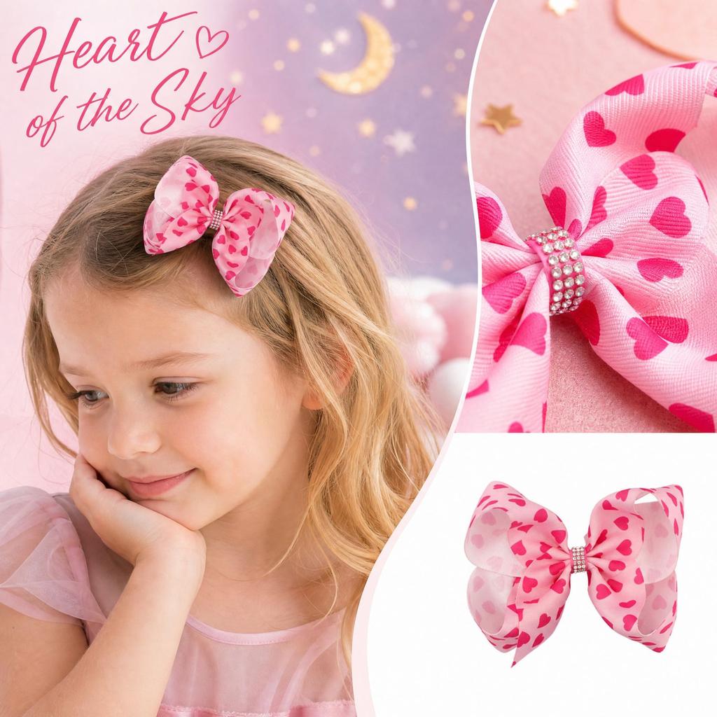 Girls Heart Star Hair for Toddler Kids - Rose Red Bowknot Accessory for Daily and Party Wear