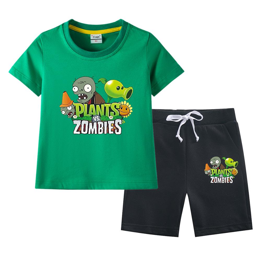 Plants Vs. Zombies Boys' Summer Set: Kids' Thin Short Sleeve T-shirt & Shorts Two-Piece Set
