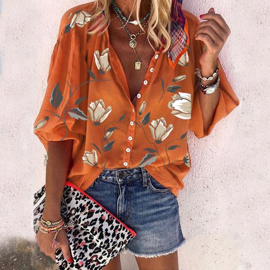 

Свободная блузка с принтом большого размера и воротником-стойкой с цветочным принтом, повседневная вечеринка с длинным рукавом