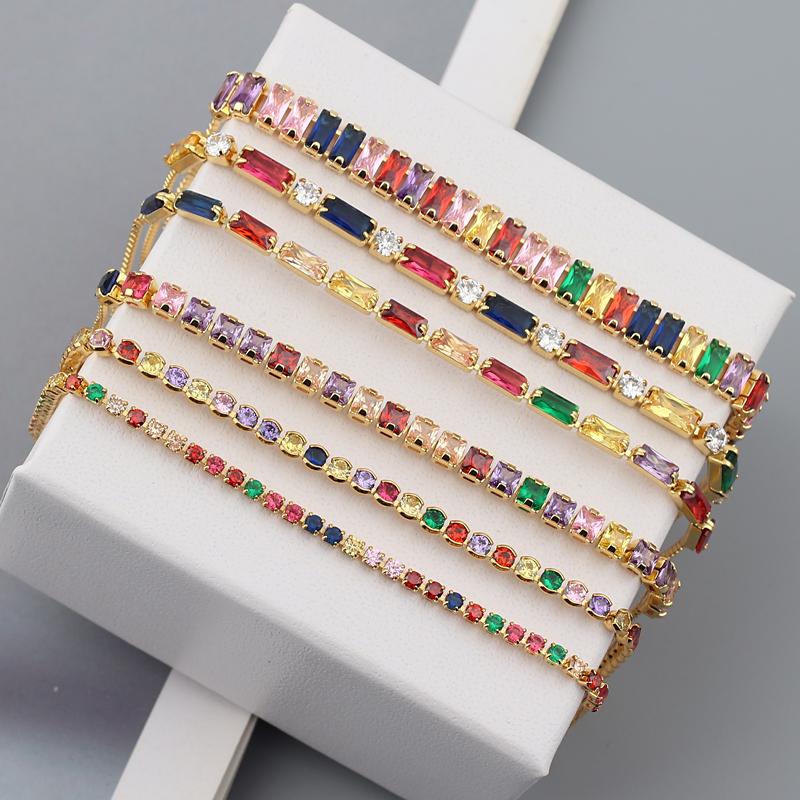 Women's Charm Tennis CZ Zircon Rainbow Bracelet For Women Luxury Multicolor Crystal Bracelet Couple Jewelry Gifts Pulseras Femme