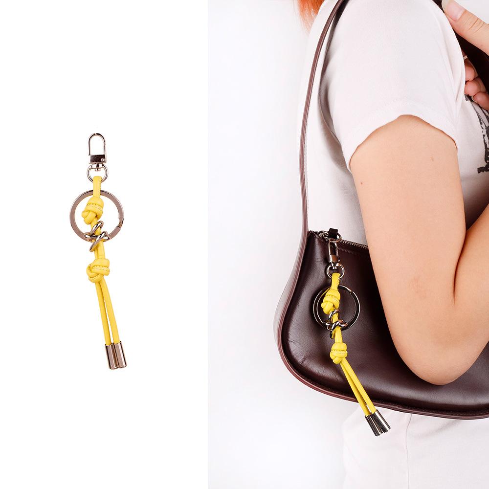ins style candy color versatile simple and small double knot PU leather rope mobile phone lanyard accessories bag pendant keychain