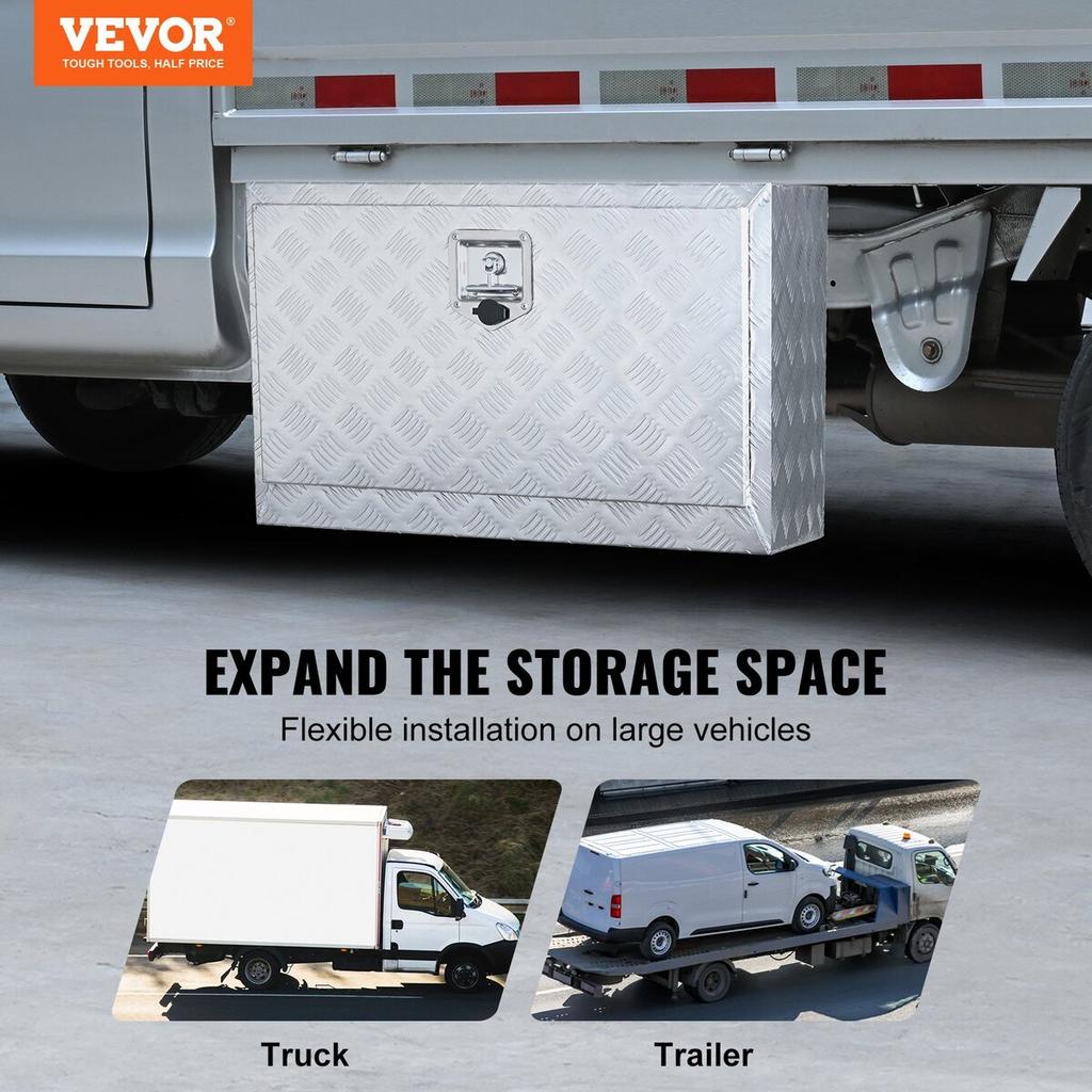 Underbody Truck Box, 30"×14"×16" Pickup Storage Box, Heavy Duty Aluminum Diamond Plate Tool Box with Lock and Keys, Waterproof Trailer Storage Box