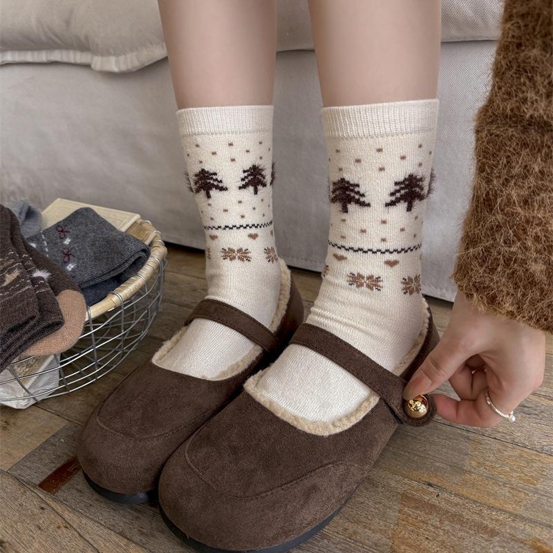 Female Autumn and Winter Warm Thick Bow Cute Puppy Wool Drum Pile Socks