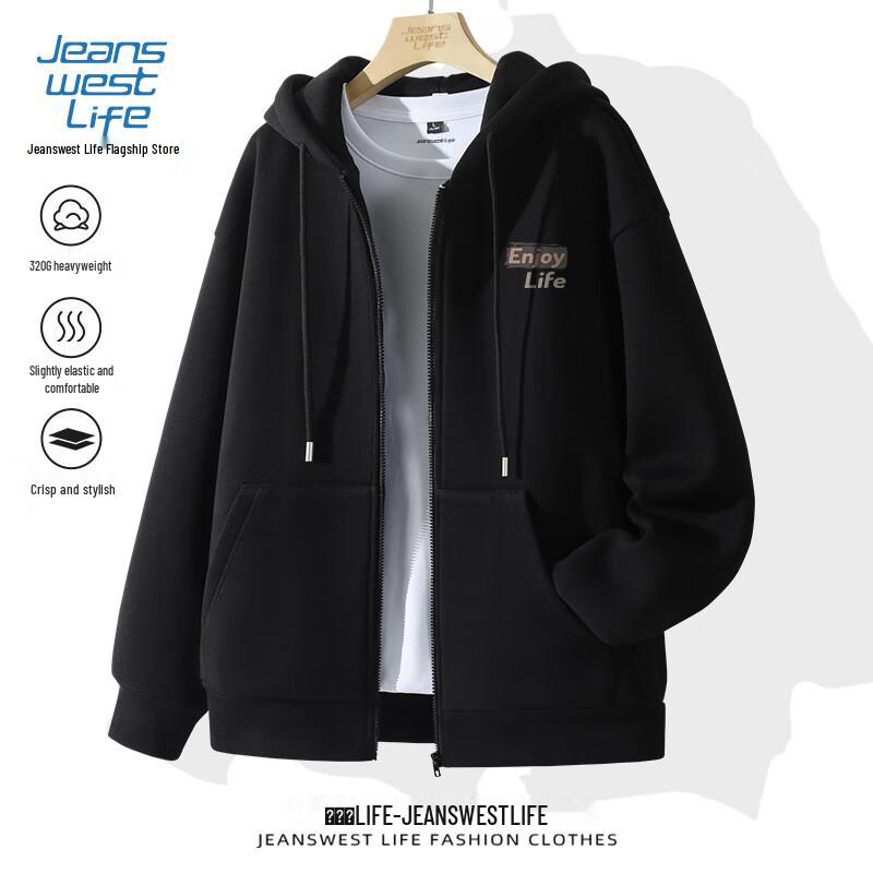 JEANSWEST LIFE Men's Letter Print Zip-Up Jacket