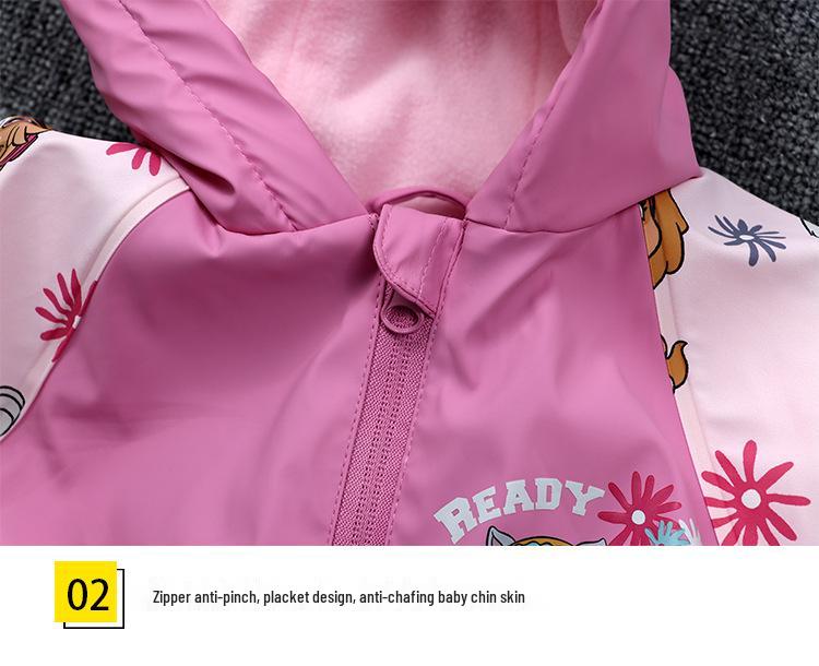 Children's Fleece-lined PU Raincoat for Ages 2-8 – Waterproof Jacket for Spring & Autumn