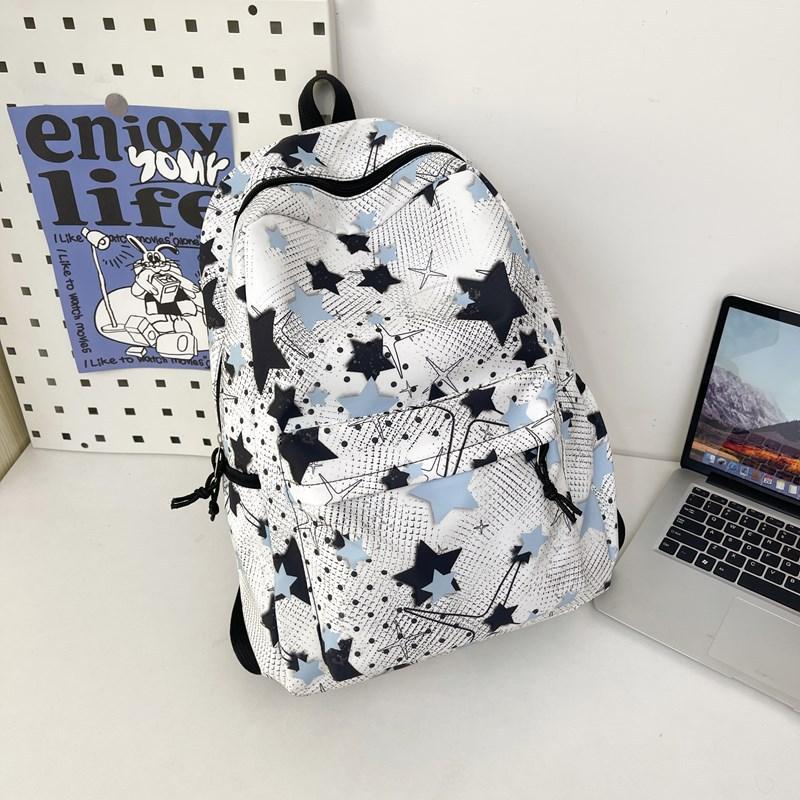 Schoolbag Casual Backpack Female Versatile Star Printed Student School Bag Female Couple Commuter Travel Backpack
