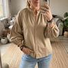 Women's Raglan Puff Sleeve Blouse - Loose Fit Casual Top with Single Button Closure