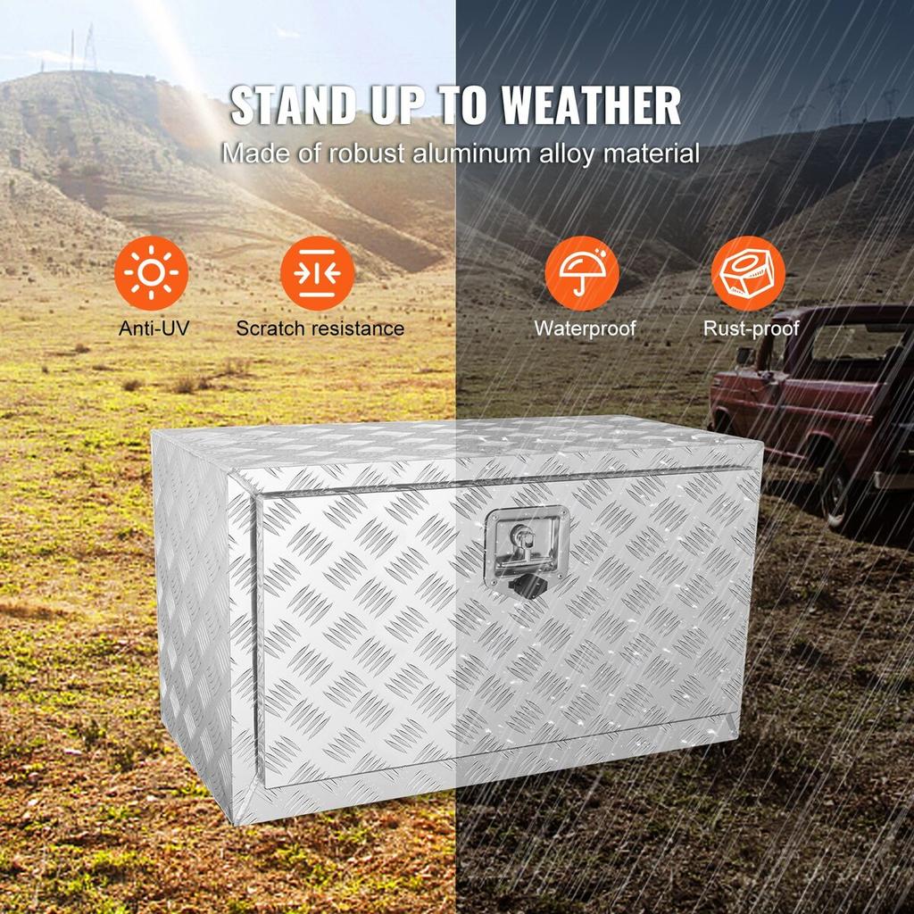 Underbody Truck Box, 30"×14"×16" Pickup Storage Box, Heavy Duty Aluminum Diamond Plate Tool Box with Lock and Keys, Waterproof Trailer Storage Box