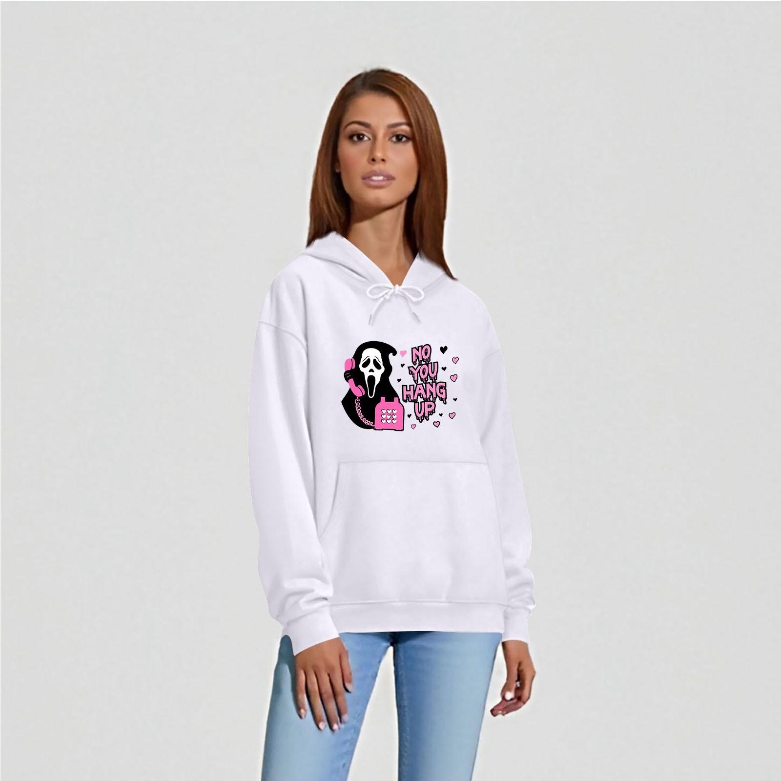 

Однотонна жіноча толстовка з довгим рукавом і принтом на Хеллоуїн M білий