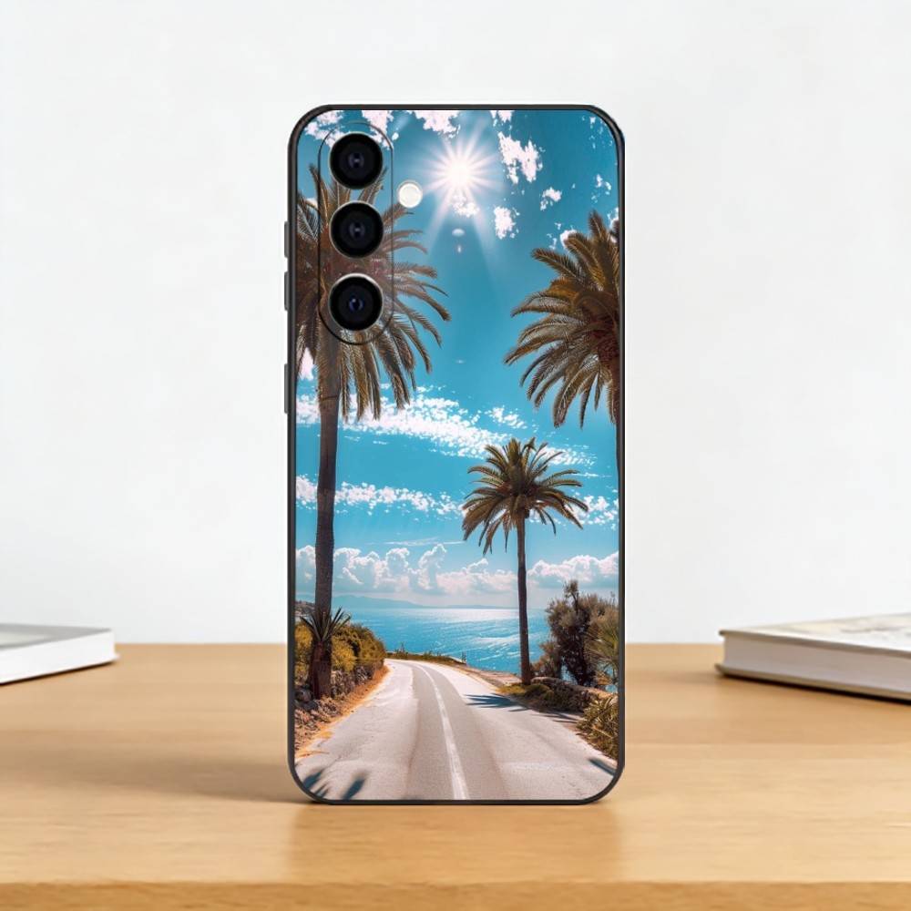 Coconut Palm T-Tree Phone Case Black Silicone Soft For Samsung Galaxy A73,A72,A71,A70,A53,A52,A51
