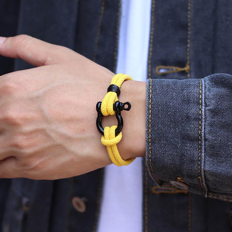 

Stainless Steel Men Bracelet Rope Arch U Shaped Horseshoe Buckle Charm Braslet Homme Red Brazalete Gift For Boyfriend Husband 18cm