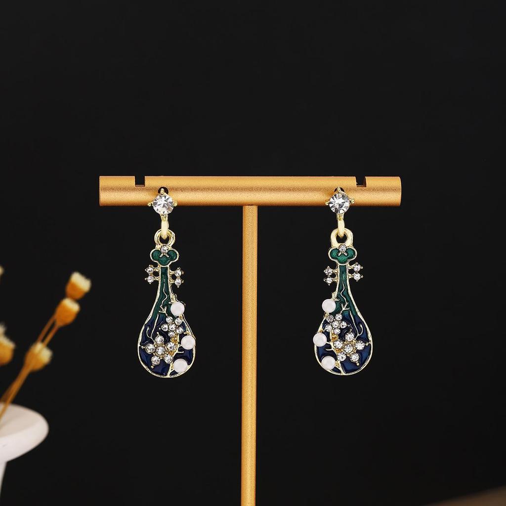 Ancient Chinese Style Beaded Tassel Earrings with Flower Fan and Bowknot