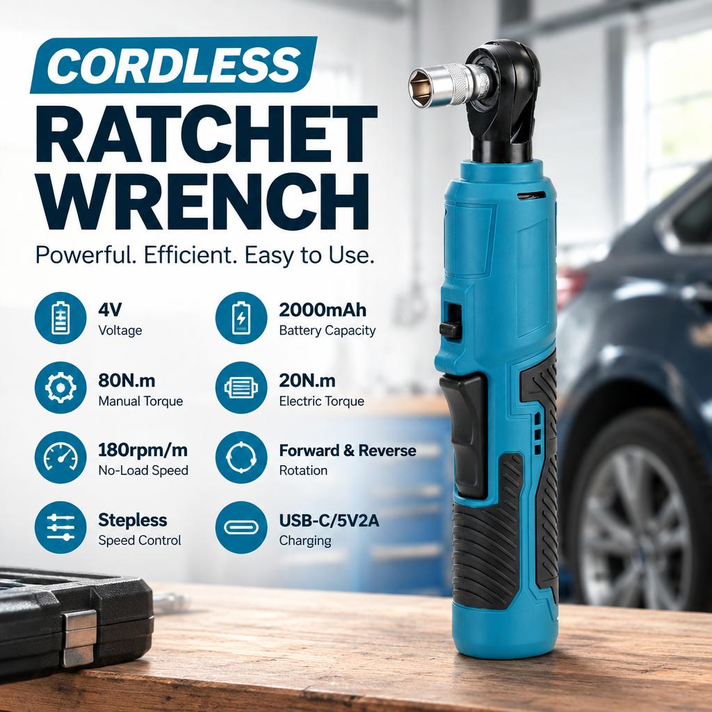 3/8" Cordless Electric Ratchet Wrench 20N.m Variable Speed USB-C Rechargeable Forward Reverse for Auto Repair Home DIY