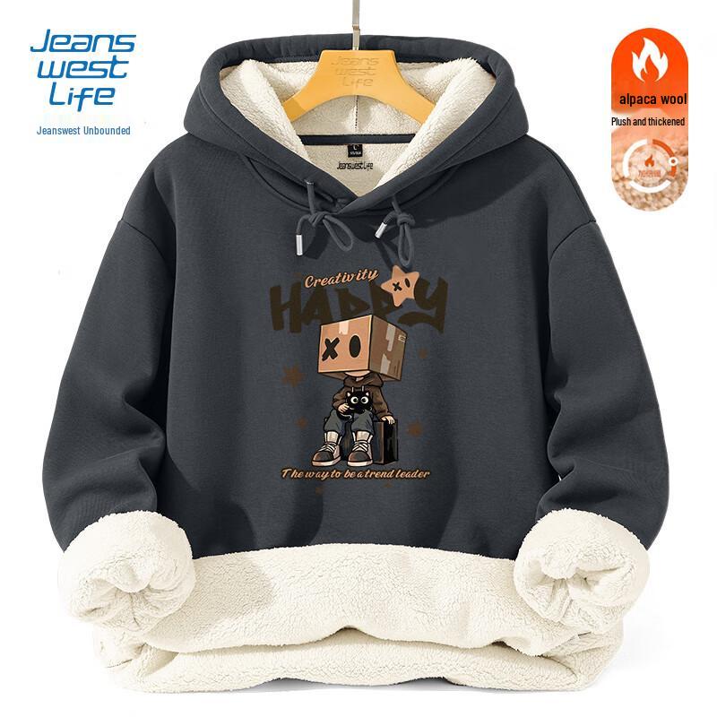JEANSWEST LIFE Men's Winter Cartoon Fleece Hoodie