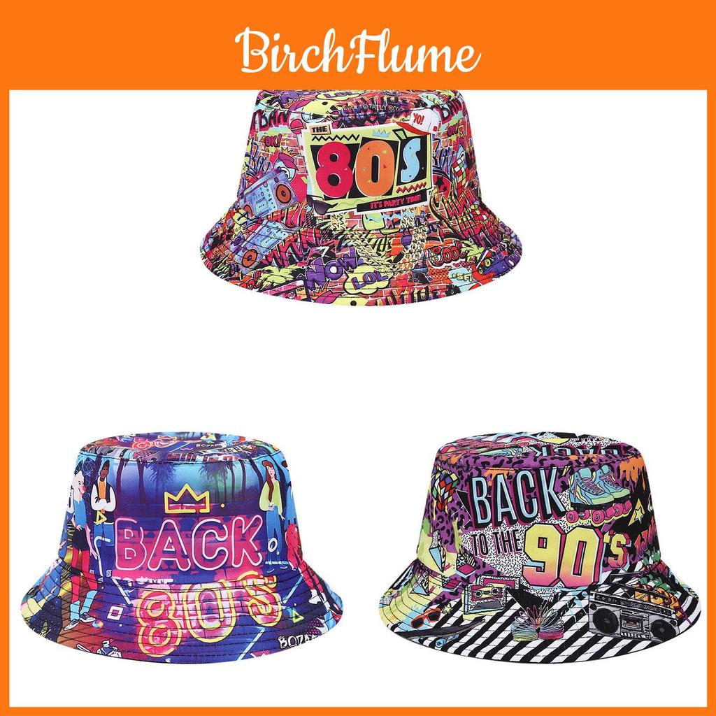 80s 90s Vintage Geometric Print Fisherman Hat With Sun Protection For Outdoor Activities
