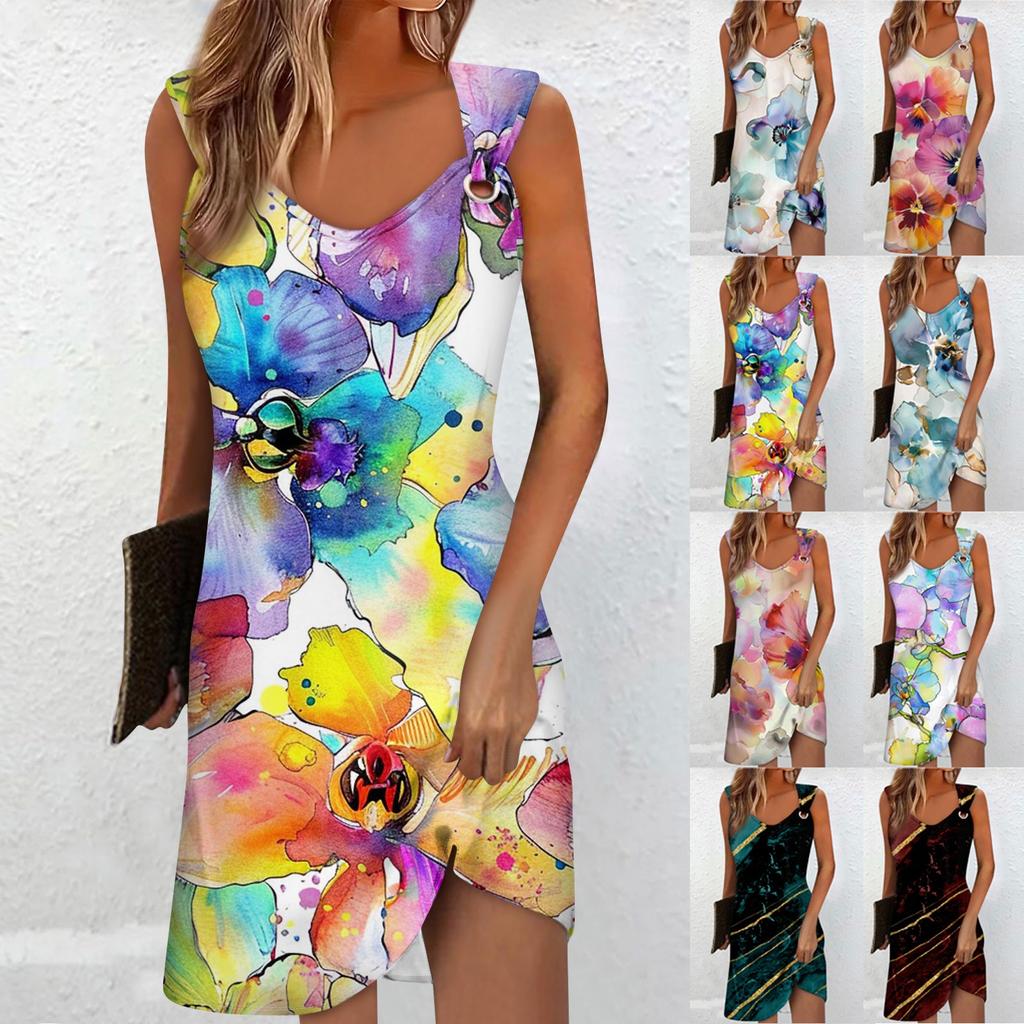 Abito Estivo da Donna con Scollo a V Abiti Estivi Casual al Ginocchio Senza Maniche Canotta Estiva