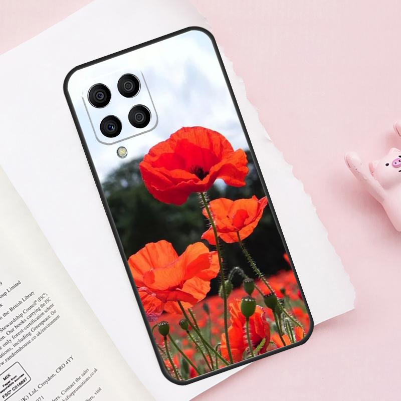 Red Corn Poppy Flower Case For Samsung Galaxy M52 M32 M12 M13 M53 M51 M31 M11 M14 M34 M54 M16 M36 M56 M15 M35 M55