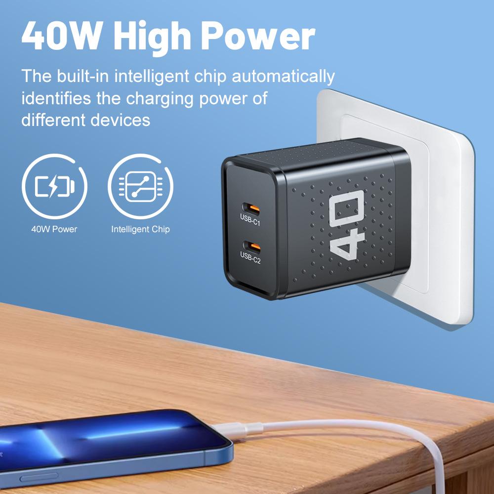40W Dual PD Schnellladegerät mit US/EU/UK-Steckern für Reisen