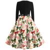 Damen Casual Weihnachten Print V-Ausschnitt Vintage Kleid für Feiertagspartys und den Alltag