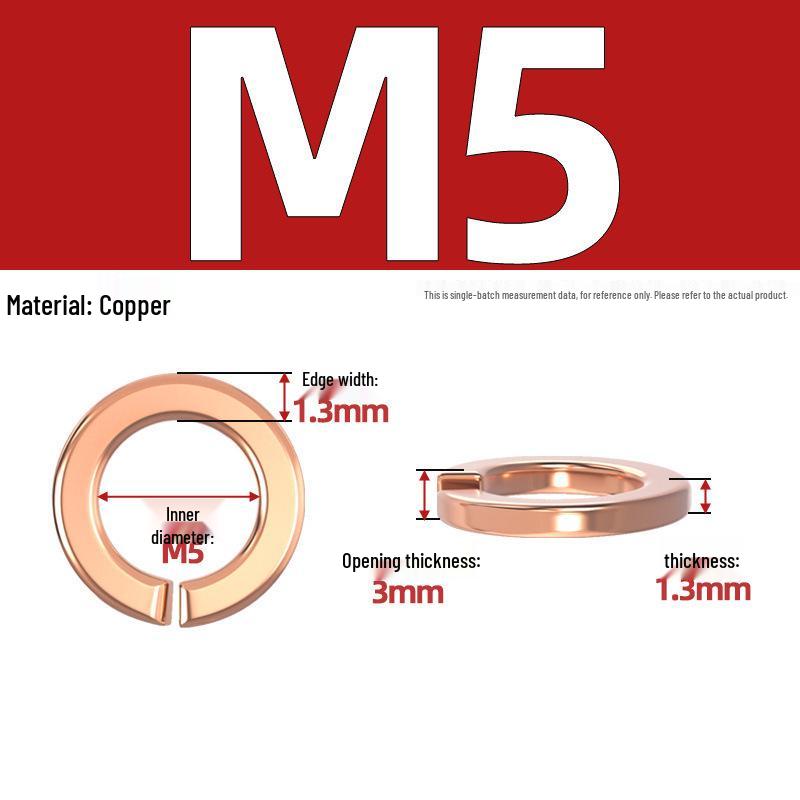Pure Red Copper All-Copper Spring Washer, Bronze Round Washer Screw Metal Washer GB93