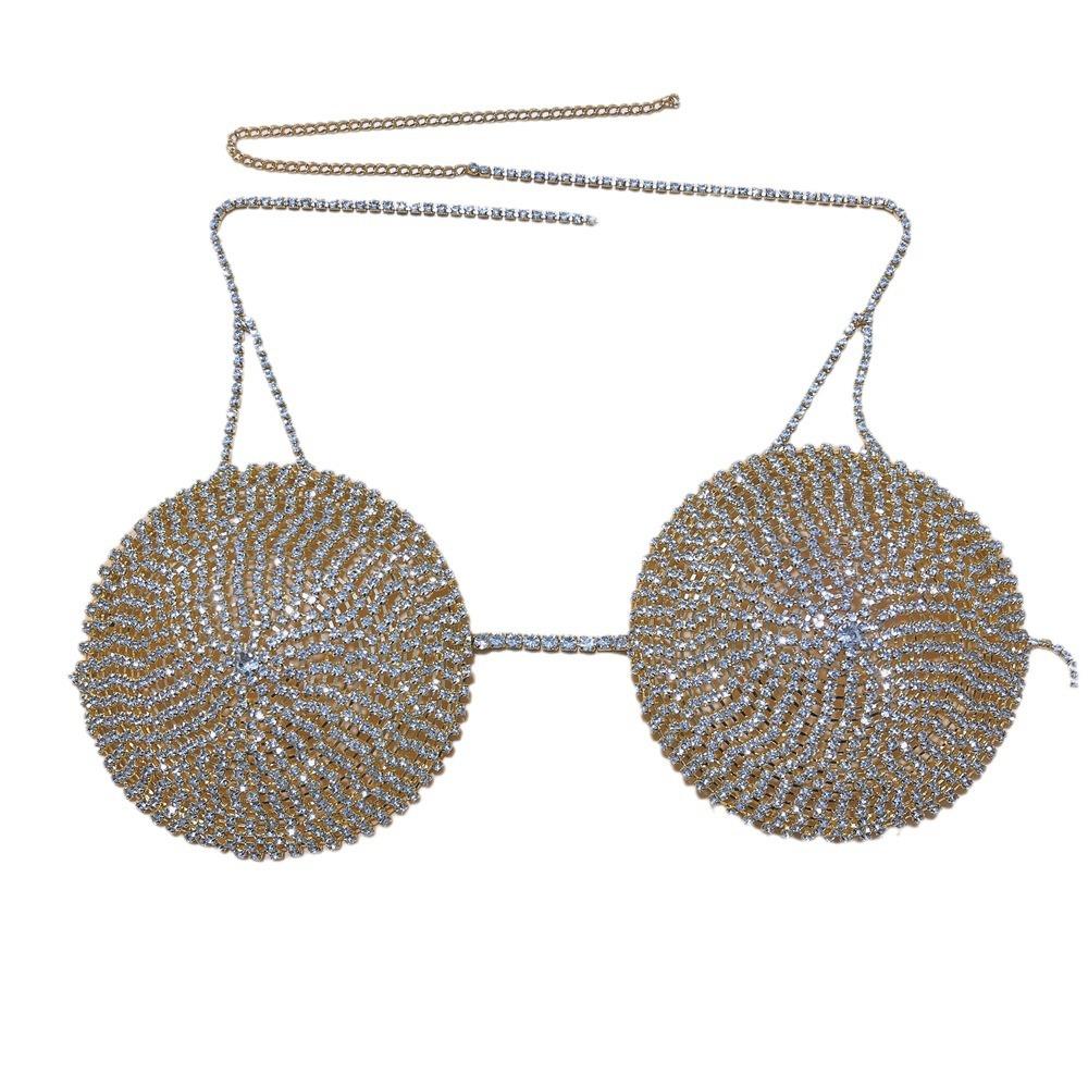 Accessoires, Übertriebene Runde Bikini-Brustkette, Nachtclub Sexy Strass-Körperkette Körperkette