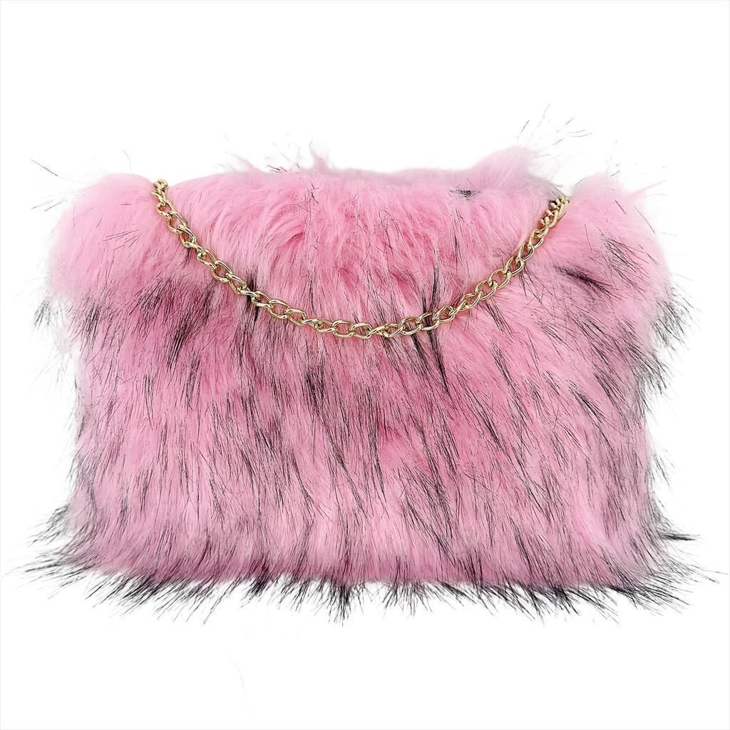 2025 Zima Nové Plyšové Spojkové Kabelky Imitace Mývalí Srsti Dámská Kabelka do Podpaží Evropský Americký Trendy Řetízek Dámské Ramenní Kabelky Dámská Měkká Nadýchaná Kabelka