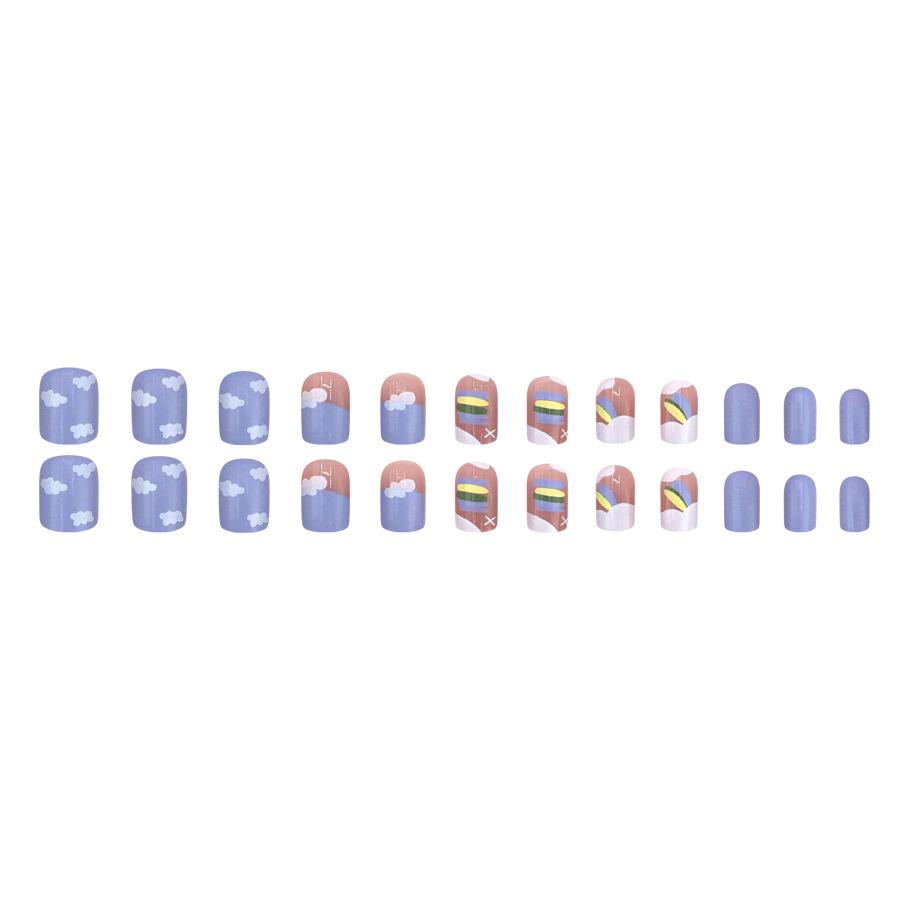 24 Pieces  Dream Purple with Clouds, Rainbow Pattern Nail Art Pieces, Advanced Fresh and Cute Fake Nails, Wearing Nail