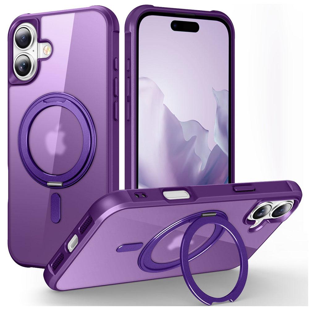 

For iPhone 16 Plus Case Compatible with MagSafe Rotatable Ring Kickstand TPU+PC Phone Cover Purple
