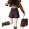 Women's High-Waist Woolen Shorts: Slimming, Casual Wide-Leg Bootcut Pants for Autumn/Winter 2024 in Small Sizes.