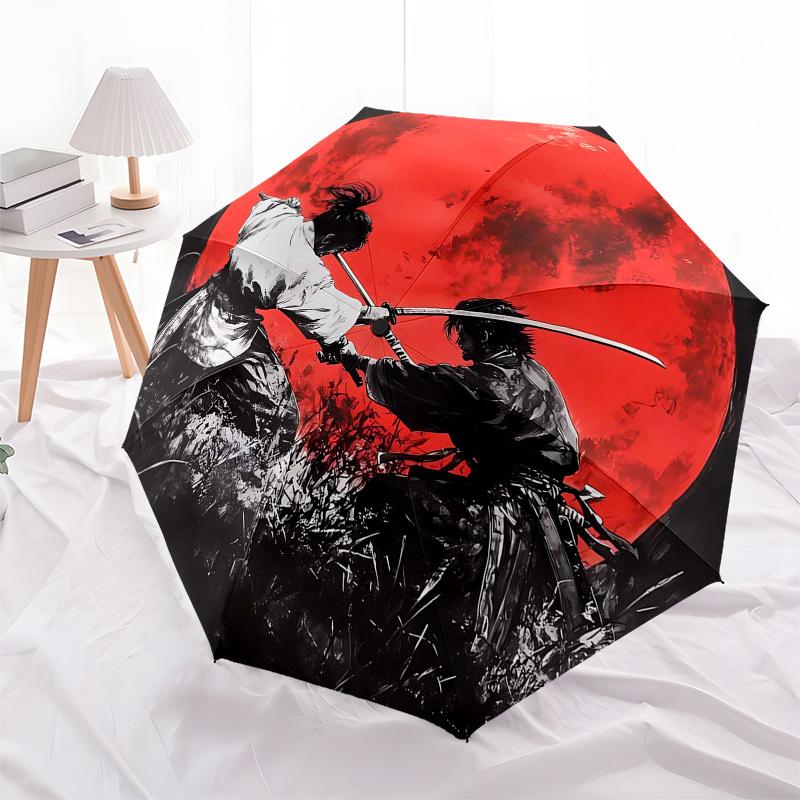 Samurai, Moonlight Themed Automatic Opening and Closing Umbrella, Compact Travel Umbrella, Lightweight and Portable, Suitable for Beach Comm