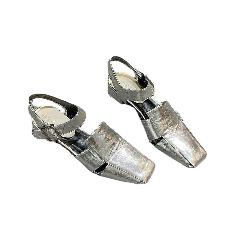 Silver Square Toe Strap Sandals for Women - Trendy Chunky Heel Summer Footwear