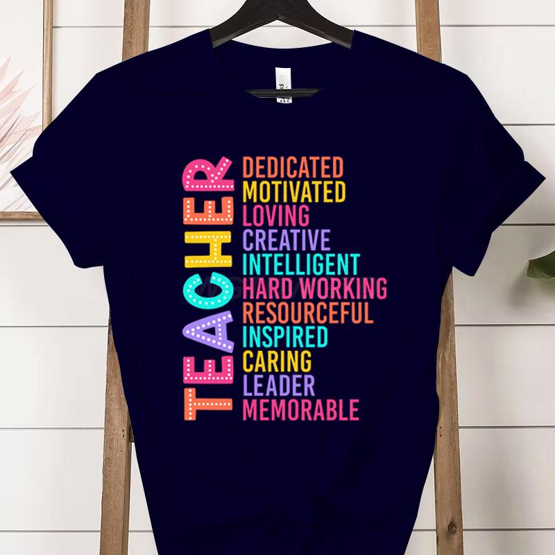 Colorful Teacher Acronym TShirt Teacher Life Print Classic Tops Motivational Tee for Educators Teachers Unisexs Womens Clothing