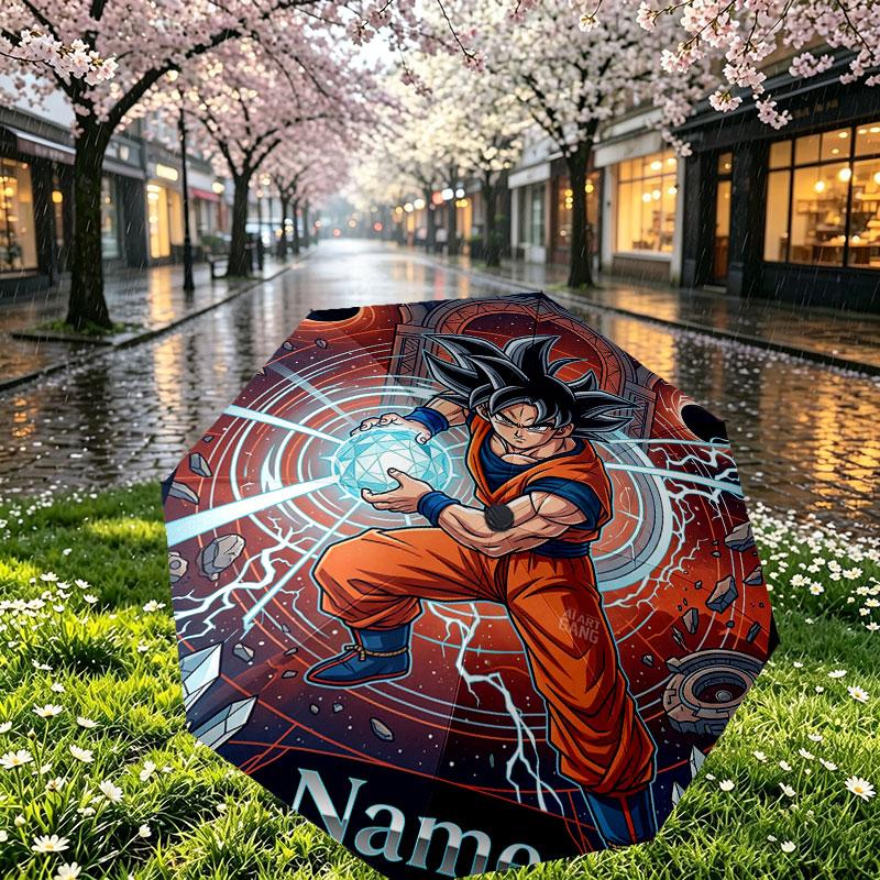 Custom Name Personalized Dragon Ball Z Print Umbrella, Auto Open Close, 8‑Rib Sturdy Frame, Commute Camping Hiking Use, Birthday Gift