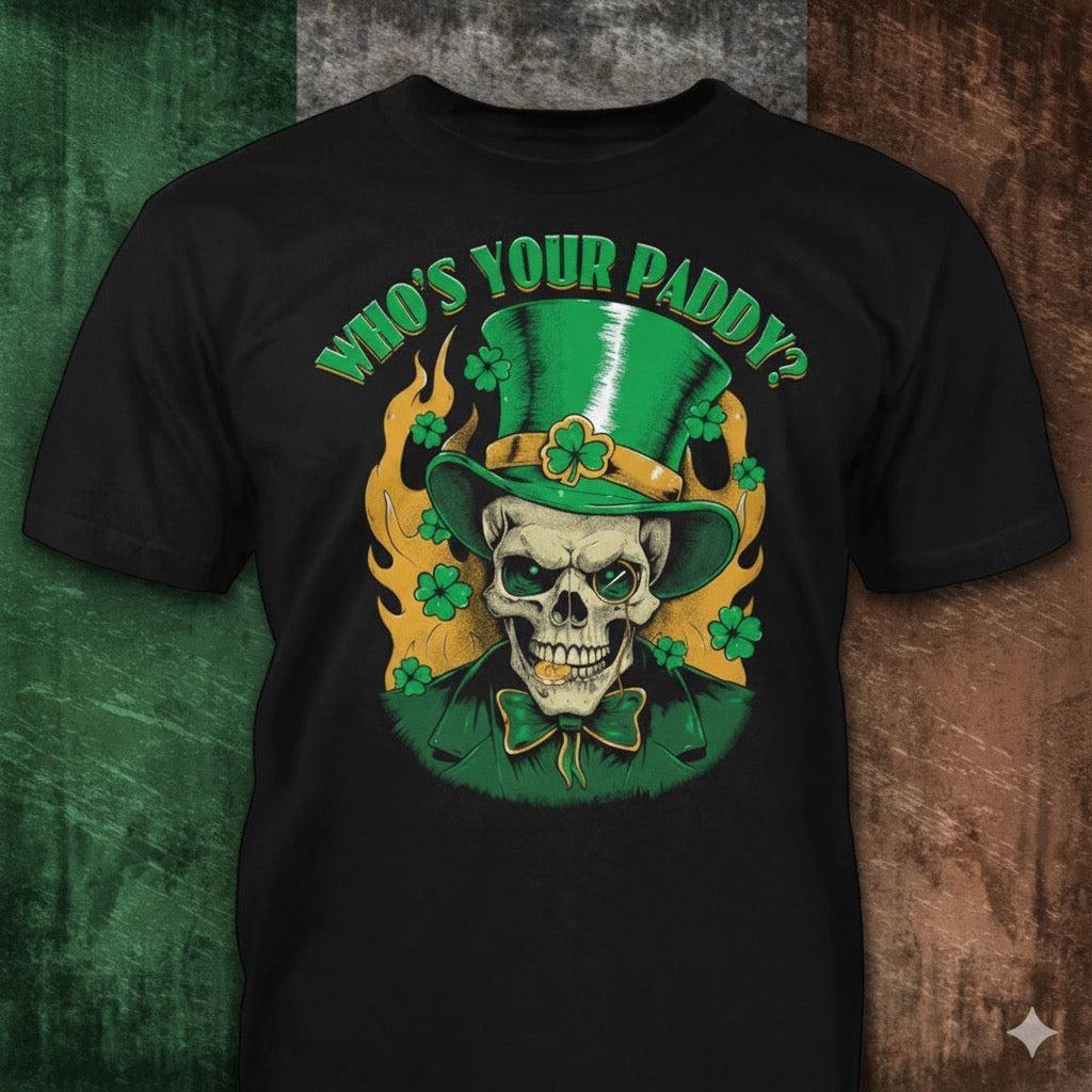 Who's Your Paddy - Distressed Leprechaun Skull T-Shirt: Funny St Patricks Day Gift