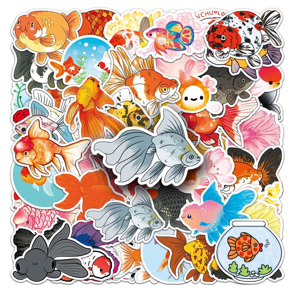 50 Goldfish Doodle Personality Cartoon Cute Animals Children DIY Skateboard Suitcase Stickers Waterproof
