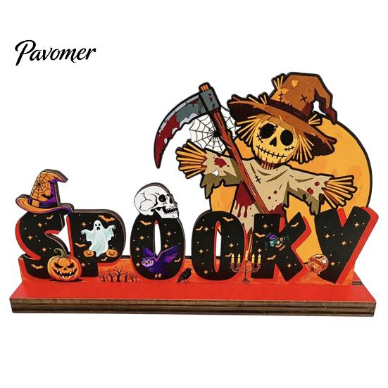 Halloween Room Tabletop Decor Pumpkin Haunted House Letter Ornament, Wooden Ornaments Spooky Festive Desk Decoration for Party Props Unique