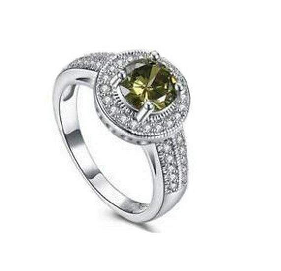 European American Fashion Jewelry Green Zircon Ring with Rhinestone Crystal Inlay Size 9