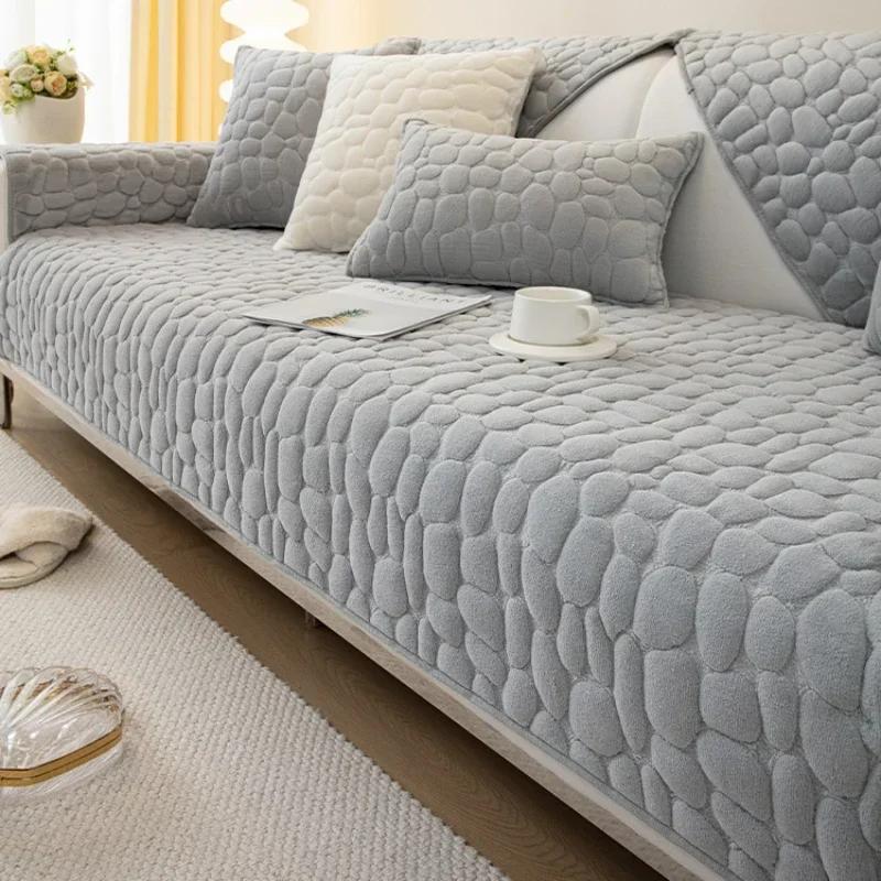 Milk Plush Sofa Towel Thick Warm Sofas Cushion Universal Corner Non-slip  3 Seat Mat Pillowcase Living Room Soft Couch Cover